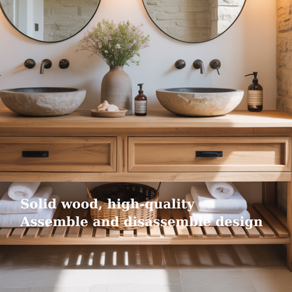 Handcrafted Solid Wood Double Bathroom Vanity - Farmhouse Storage Design