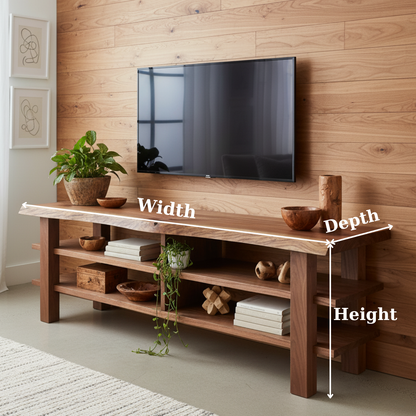 Handcrafted Solid Wood TV Stand - Live Edge Two-Tier Media Console, Easy Assembly