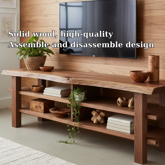Handcrafted Solid Wood TV Stand - Live Edge Two-Tier Media Console, Easy Assembly