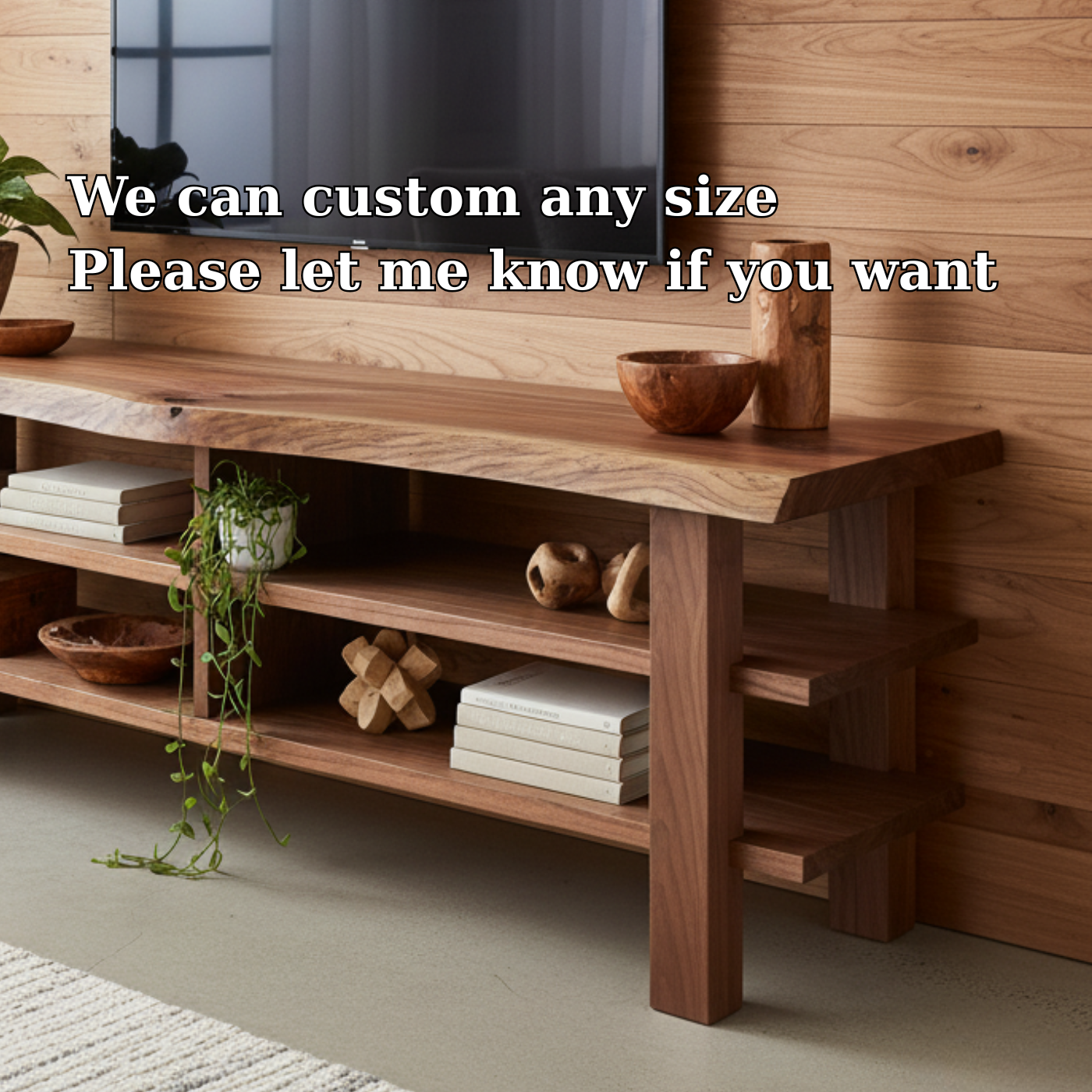 Handcrafted Solid Wood TV Stand - Live Edge Two-Tier Media Console, Easy Assembly