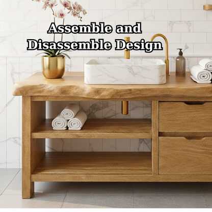 Handcrafted Solid Wood Live Edge Vanity - Drawer & Open Shelf Storage