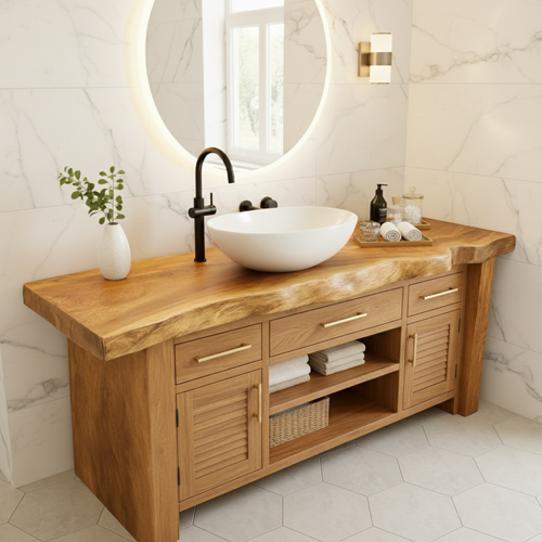 Handcrafted Solid Wood Live Edge Bathroom Vanity - Rustic Storage Cabinet