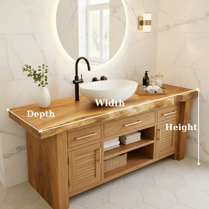 Handcrafted Solid Wood Live Edge Bathroom Vanity - Rustic Storage Cabinet
