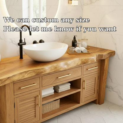 Handcrafted Solid Wood Live Edge Bathroom Vanity - Rustic Storage Cabinet