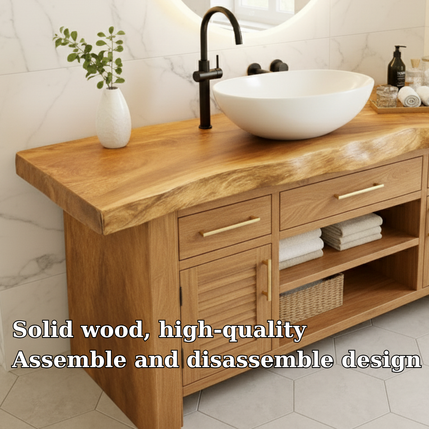 Handcrafted Solid Wood Live Edge Bathroom Vanity - Rustic Storage Cabinet