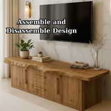 Handcrafted Solid Wood TV Stand - Live Edge Top Modern Storage Console with Drawers