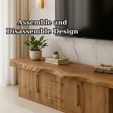 Handcrafted Solid Wood TV Stand - Live Edge Top Modern Storage Console with Drawers