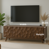 Handcrafted Solid Wood TV Stand - Mid-Century Modern Console with Wave Carved Doors