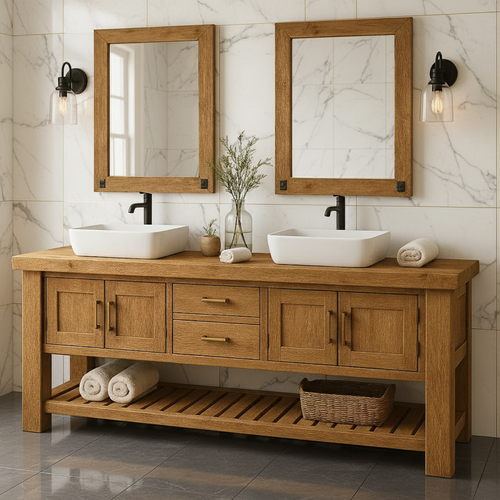 Handcrafted Solid Wood Double Bathroom Vanity - Rustic Farmstand