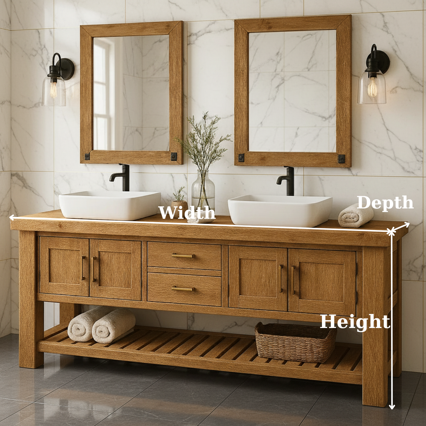 Handcrafted Solid Wood Double Bathroom Vanity - Rustic Farmstand