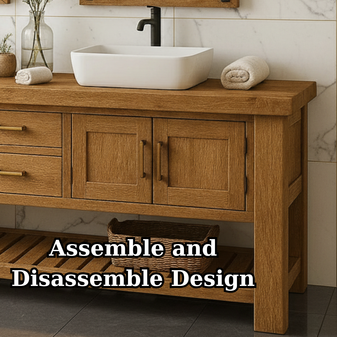 Handcrafted Solid Wood Double Bathroom Vanity - Rustic Farmstand