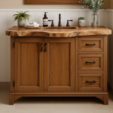Handcrafted Solid Wood Single Sink Bathroom Vanity - Rustic Live Edge Cabinet with Drawer Storage