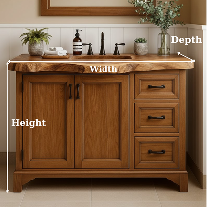 Handcrafted Solid Wood Single Sink Bathroom Vanity - Rustic Live Edge Cabinet with Drawer Storage