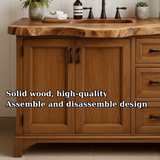 Handcrafted Solid Wood Single Sink Bathroom Vanity - Rustic Live Edge Cabinet with Drawer Storage