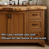 Handcrafted Solid Wood Single Sink Bathroom Vanity - Rustic Live Edge Cabinet with Drawer Storage