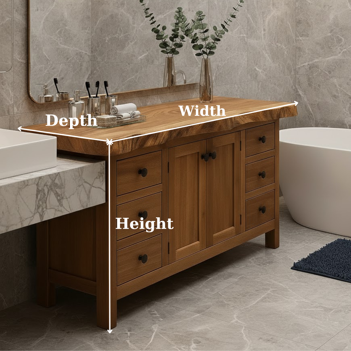 Handcrafted Solid Wood Bathroom Vanity - Rustic Live Edge Single Sink Washstand with Storage