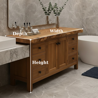Handcrafted Solid Wood Bathroom Vanity - Rustic Live Edge Single Sink Washstand with Storage