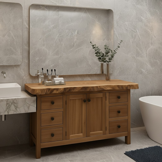 Handcrafted Solid Wood Bathroom Vanity - Rustic Live Edge Single Sink Washstand with Storage