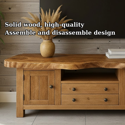 Handcrafted Solid Wood TV Stand - Live Edge Top Rustic Farmhouse Storage Console