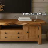 Handcrafted Solid Wood TV Stand - Live Edge Top Rustic Farmhouse Storage Console