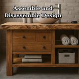 Handcrafted Solid Wood Rustic Bathroom Vanity - Open Shelf & Drawer Storage