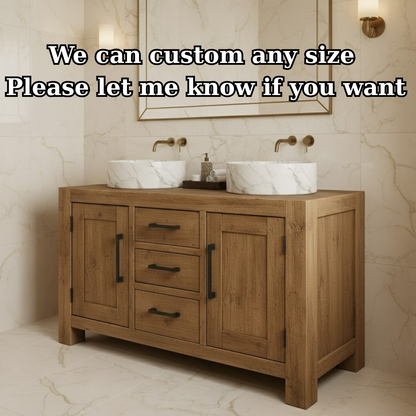 Handcrafted Solid Wood Double Bathroom Vanity - Cabinet & 3 Drawer Storage