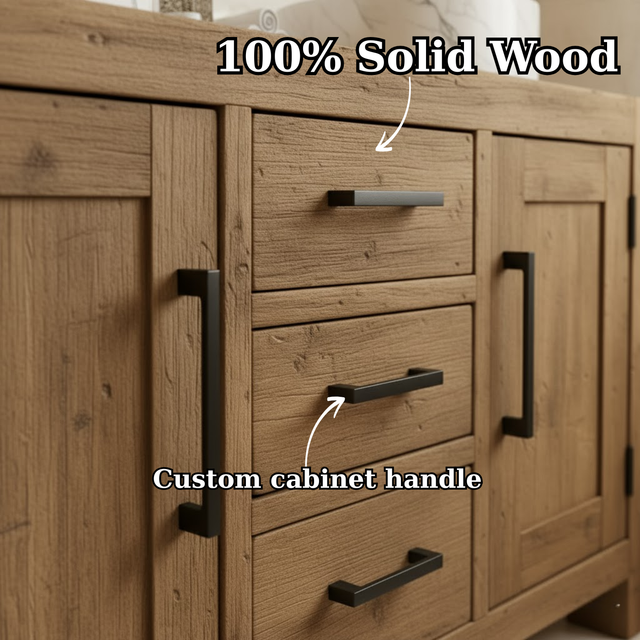 Handcrafted Solid Wood Double Bathroom Vanity - Cabinet & 3 Drawer Storage