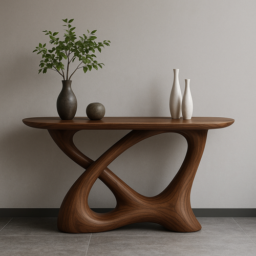 Handcrafted Solid Wood Sculptural Console Table – Twisted Flowform Organic Design for Modern Interiors