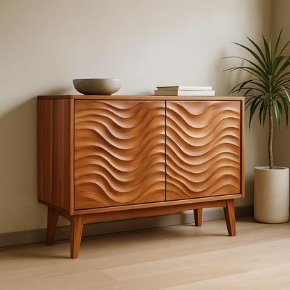Handcrafted Solid Wood Sideboard – Sculptural Wave Carved Credenza for Modern Organic Interiors