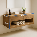 Handcrafted Solid Wood Floating Vanity – Rustic Oak Wall-Mounted Bathroom Cabinet with Drawers and Shelf