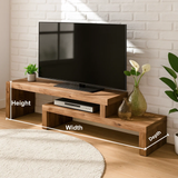 Handcrafted Solid Wood TV Stand – Modern Zen Media Console with Asymmetrical Two-Level Design and Natural Finish