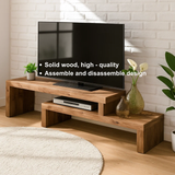 Handcrafted Solid Wood TV Stand – Modern Zen Media Console with Asymmetrical Two-Level Design and Natural Finish