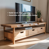 Handcrafted Light Solid Wood TV Stand – Scandinavian Live Edge Media Console with Drawers and Open Shelf