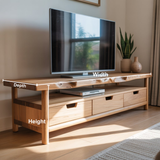 Handcrafted Light Solid Wood TV Stand – Scandinavian Live Edge Media Console with Drawers and Open Shelf