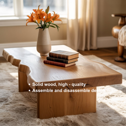 Handcrafted Solid Wood Coffee Table with Deep Live Edge – Minimalist Japanese Zen Center Table for Modern Organic Interiors