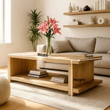 Handcrafted Solid Wood Coffee Table – Minimalist Japandi Wood Center Table with Open Shelf for Modern Natural Living Spaces