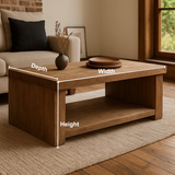 Handcrafted Solid Wood Coffee Table – Rustic Contemporary Center Table with Open Shelf and Matte Natural Finish