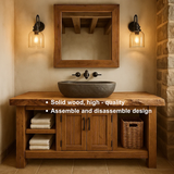 Handcrafted Solid Wood Bathroom Vanity with Live Edge Top and Double Door Storage
