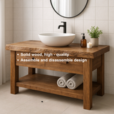 Handcrafted Solid Wood Bathroom Vanity with Live Edge Top and Open Shelf Storage