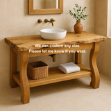 Handcrafted Solid Wood Bathroom Vanity with Curved Legs and Live Edge Countertop