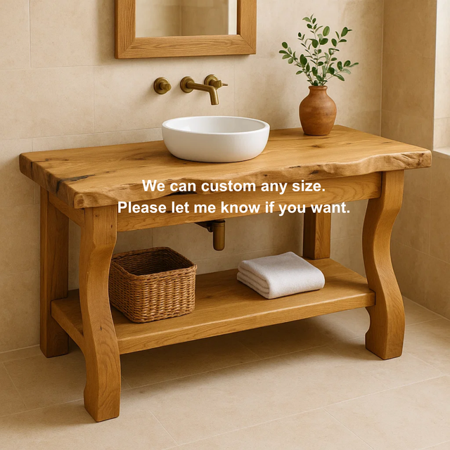 Handcrafted Solid Wood Bathroom Vanity with Curved Legs and Live Edge Countertop
