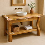 Handcrafted Solid Wood Bathroom Vanity with Curved Legs and Live Edge Countertop