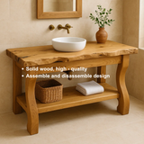 Handcrafted Solid Wood Bathroom Vanity with Curved Legs and Live Edge Countertop