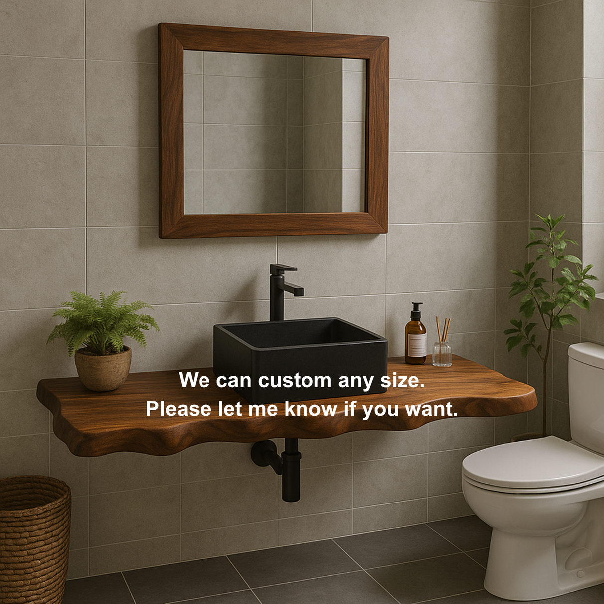 Handcrafted Solid Wood Floating Vanity with Organic Sculpted Live Edge Detailing