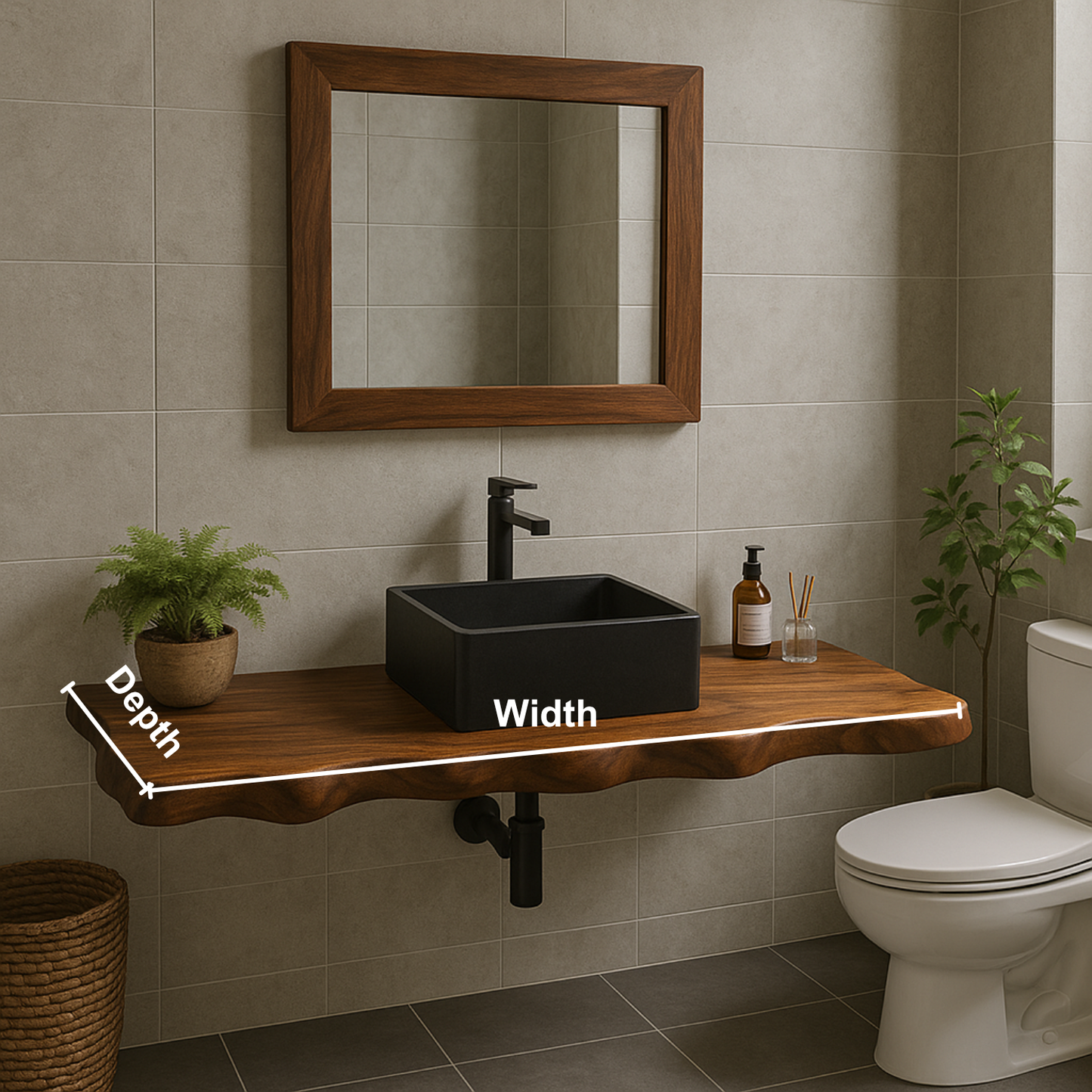 Handcrafted Solid Wood Floating Vanity with Organic Sculpted Live Edge Detailing