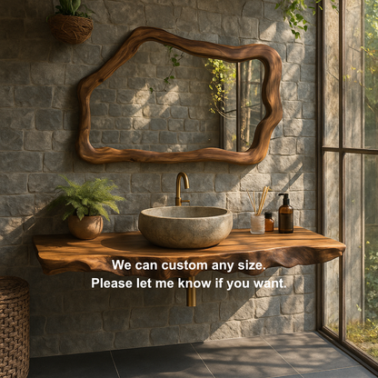 Handcrafted Solid Wood Floating Vanity with Natural Wave Edge for Organic Modern Bathrooms