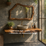 Handcrafted Solid Wood Floating Vanity with Natural Wave Edge for Organic Modern Bathrooms