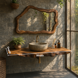 Handcrafted Solid Wood Floating Vanity with Natural Wave Edge for Organic Modern Bathrooms