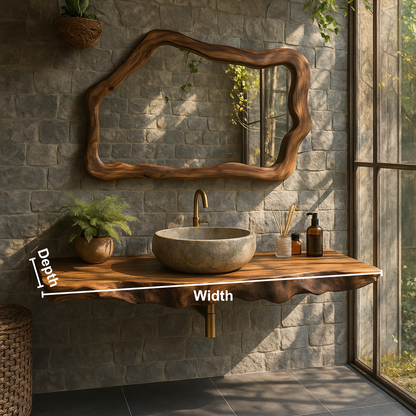 Handcrafted Solid Wood Floating Vanity with Natural Wave Edge for Organic Modern Bathrooms