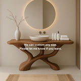 Handcrafted Solid Wood Sculptural Vanity with Fluid Modern Design and Artistic Form